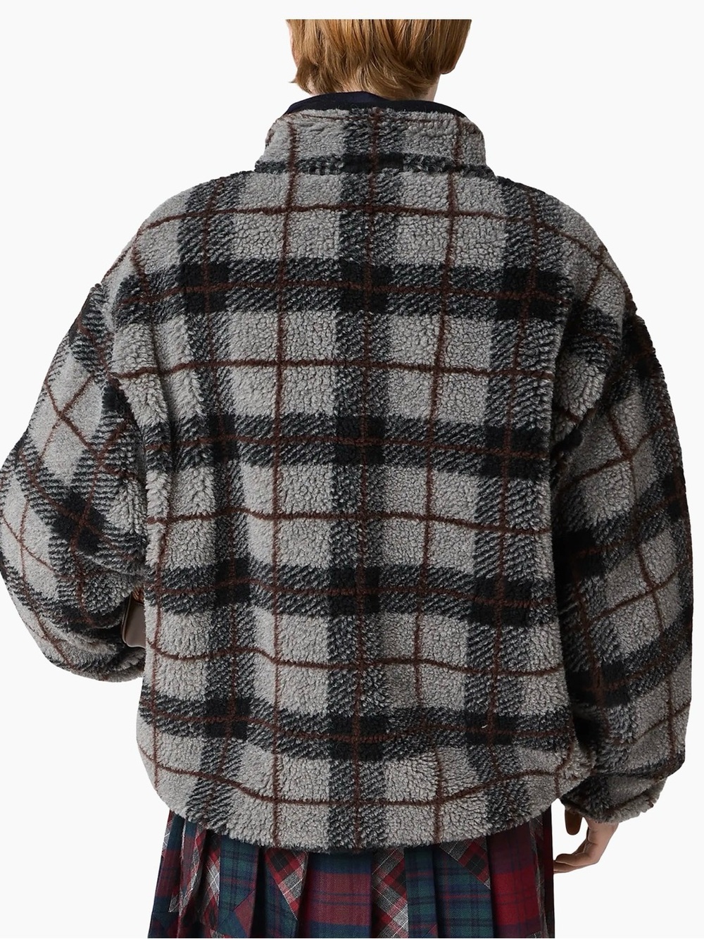 Checkered Gray Sherpa Zip-Up Jacket - Picture 3 of 8